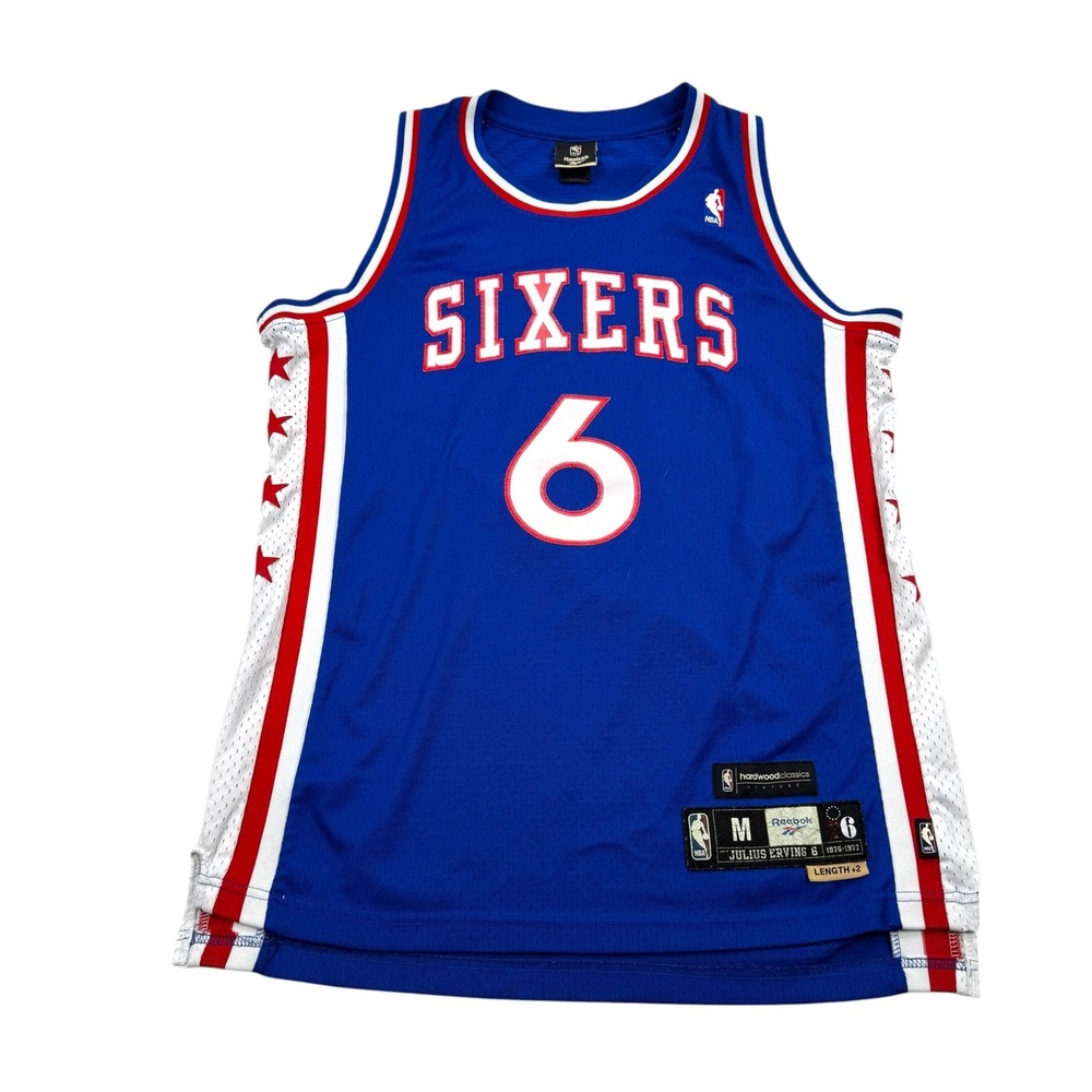 Vintage Philadelphia 76ers Jersey Medium NBA Basketball Julius Erving 6 Reebok